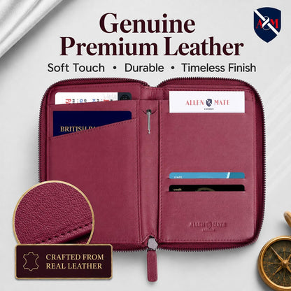 100% Leather Passport Holder for Travel RFID Blocking Passport Wallet for Men & Women - Zippered Compact Travel Document Organizer Fits Cash, Cards, SIM, ID and Tickets