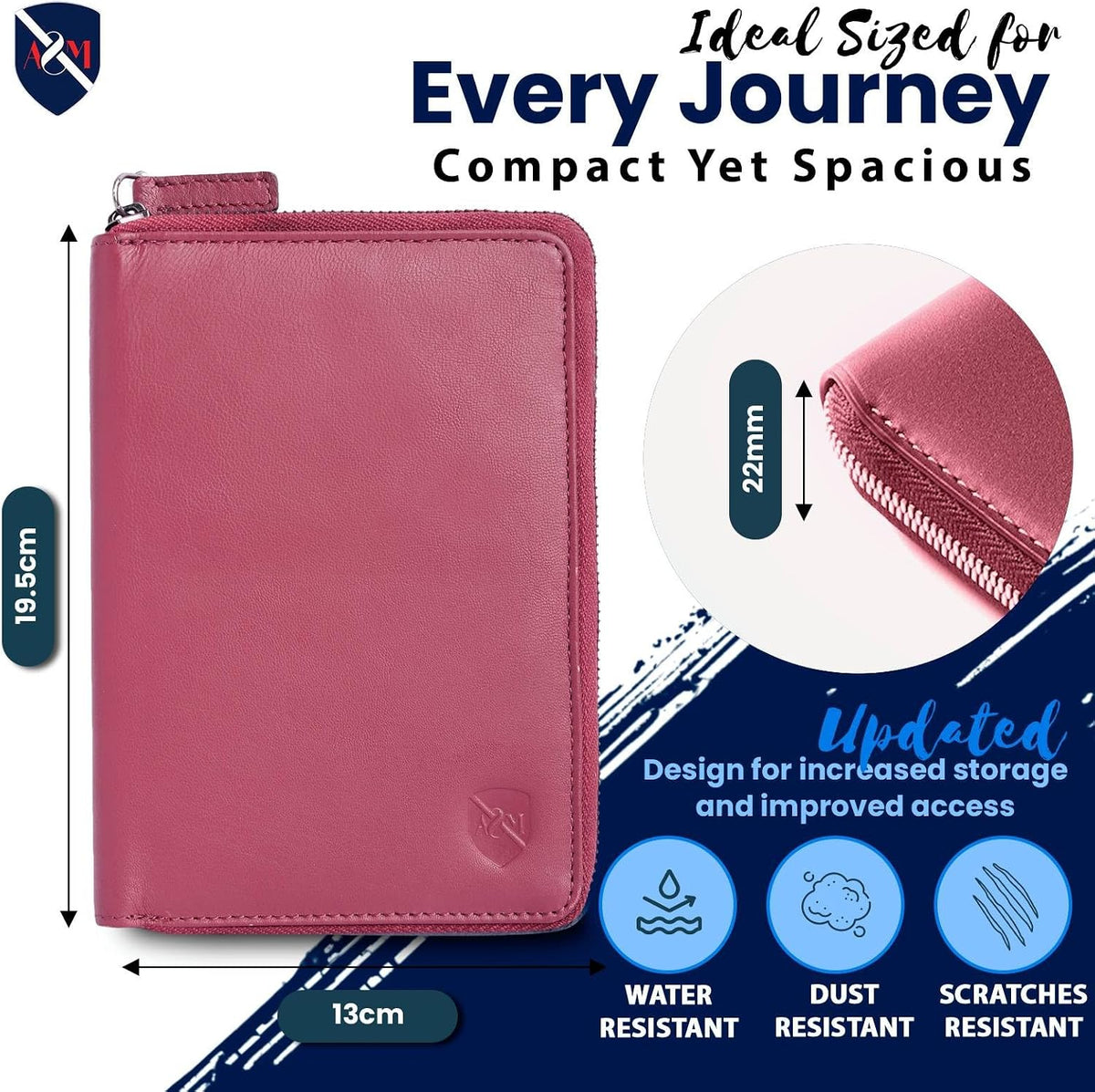 100% Leather Passport Holder for Travel RFID Blocking Passport Wallet for Men & Women - Zippered Compact Travel Document Organizer Fits Cash, Cards, SIM, ID and Tickets