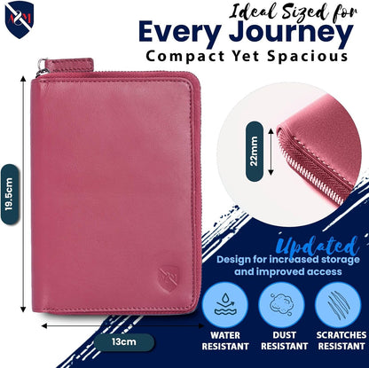 100% Leather Passport Holder for Travel RFID Blocking Passport Wallet for Men & Women - Zippered Compact Travel Document Organizer Fits Cash, Cards, SIM, ID and Tickets