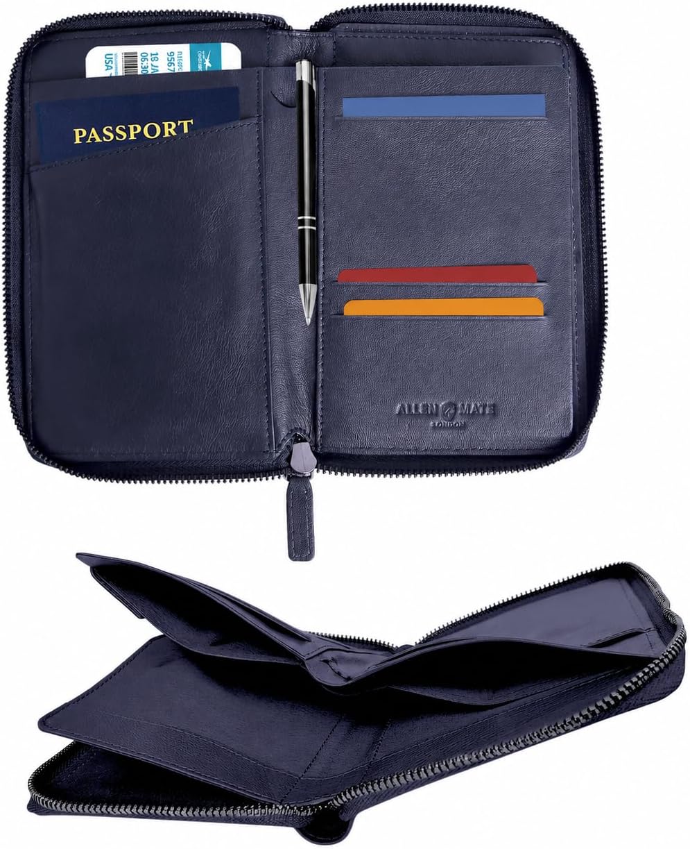 100% Leather Passport Holder for Travel RFID Blocking Passport Wallet for Men & Women - Zippered Compact Travel Document Organizer Fits Cash, Cards, SIM, ID and Tickets