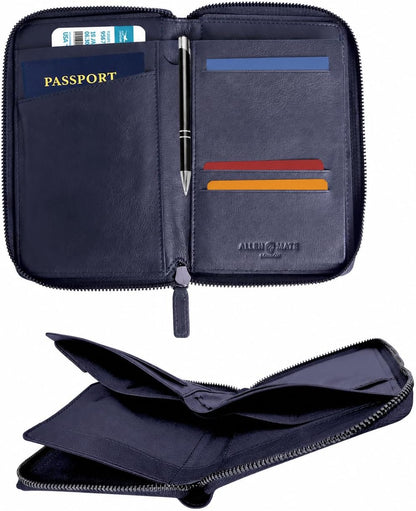 100% Leather Passport Holder for Travel RFID Blocking Passport Wallet for Men & Women - Zippered Compact Travel Document Organizer Fits Cash, Cards, SIM, ID and Tickets