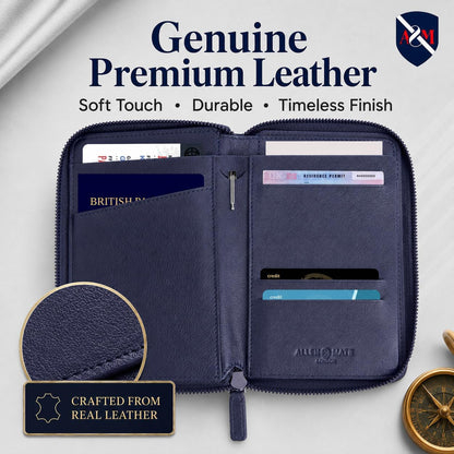 100% Leather Passport Holder for Travel RFID Blocking Passport Wallet for Men & Women - Zippered Compact Travel Document Organizer Fits Cash, Cards, SIM, ID and Tickets