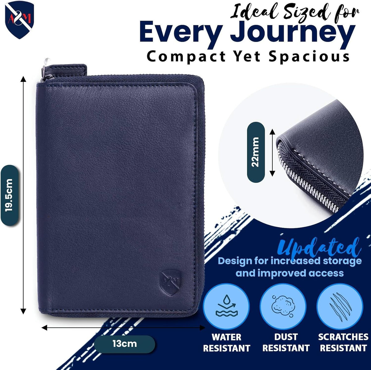 100% Leather Passport Holder for Travel RFID Blocking Passport Wallet for Men & Women - Zippered Compact Travel Document Organizer Fits Cash, Cards, SIM, ID and Tickets