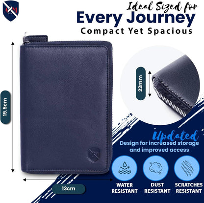 100% Leather Passport Holder for Travel RFID Blocking Passport Wallet for Men & Women - Zippered Compact Travel Document Organizer Fits Cash, Cards, SIM, ID and Tickets