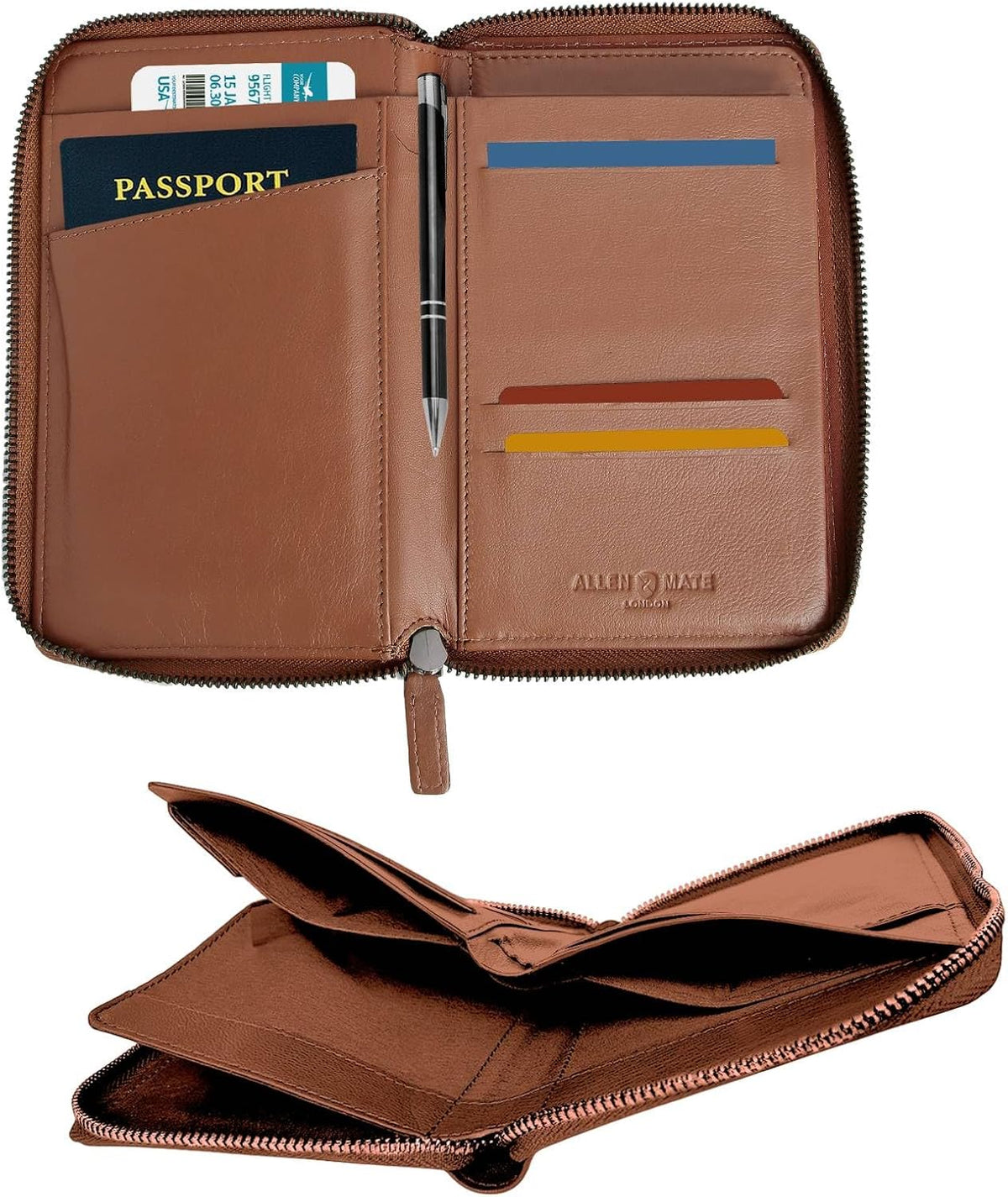 100% Leather Passport Holder for Travel RFID Blocking Passport Wallet for Men & Women - Zippered Compact Travel Document Organizer Fits Cash, Cards, SIM, ID and Tickets