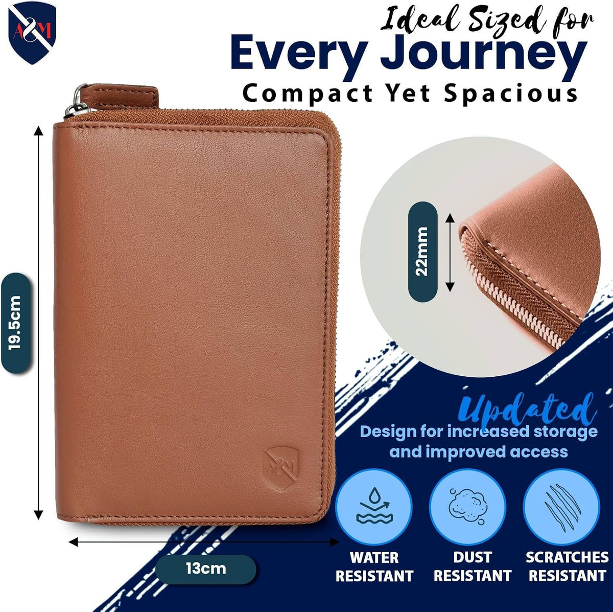 100% Leather Passport Holder for Travel RFID Blocking Passport Wallet for Men & Women - Zippered Compact Travel Document Organizer Fits Cash, Cards, SIM, ID and Tickets