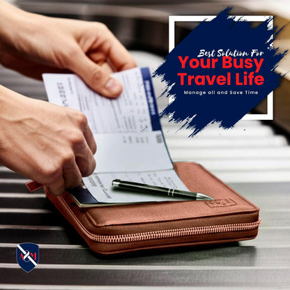100% Leather Passport Holder for Travel RFID Blocking Passport Wallet for Men & Women - Zippered Compact Travel Document Organizer Fits Cash, Cards, SIM, ID and Tickets