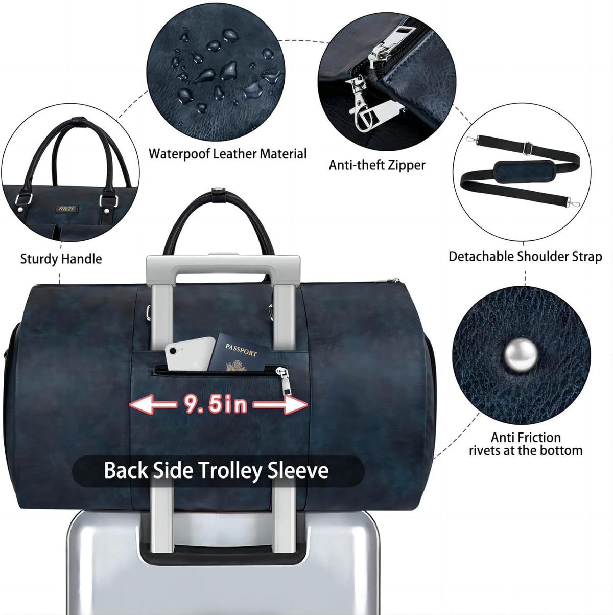 Garment Bag for Travel, Convertible Carry on Garment Duffel Bag for Men 3Pcs Weekender Bag 2 in 1 Hanging Suitcase Suit Bag