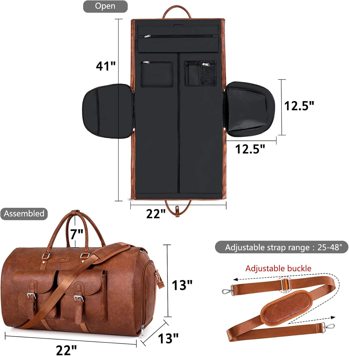 Garment Bag for Travel, Convertible Carry on Garment Duffel Bag for Men 3Pcs Weekender Bag 2 in 1 Hanging Suitcase Suit Bag