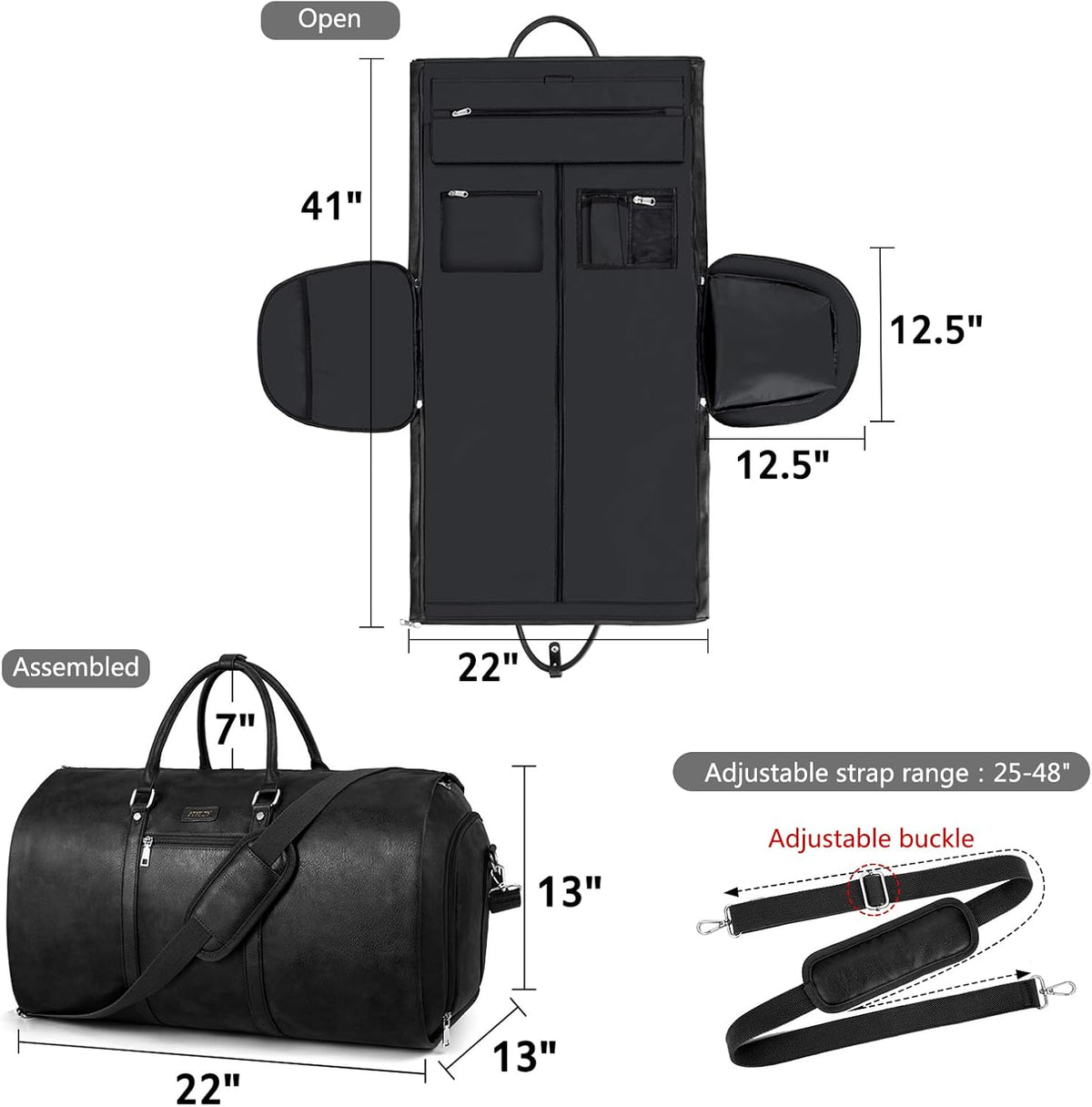 Garment Bag for Travel, Convertible Carry on Garment Duffel Bag for Men 3Pcs Weekender Bag 2 in 1 Hanging Suitcase Suit Bag