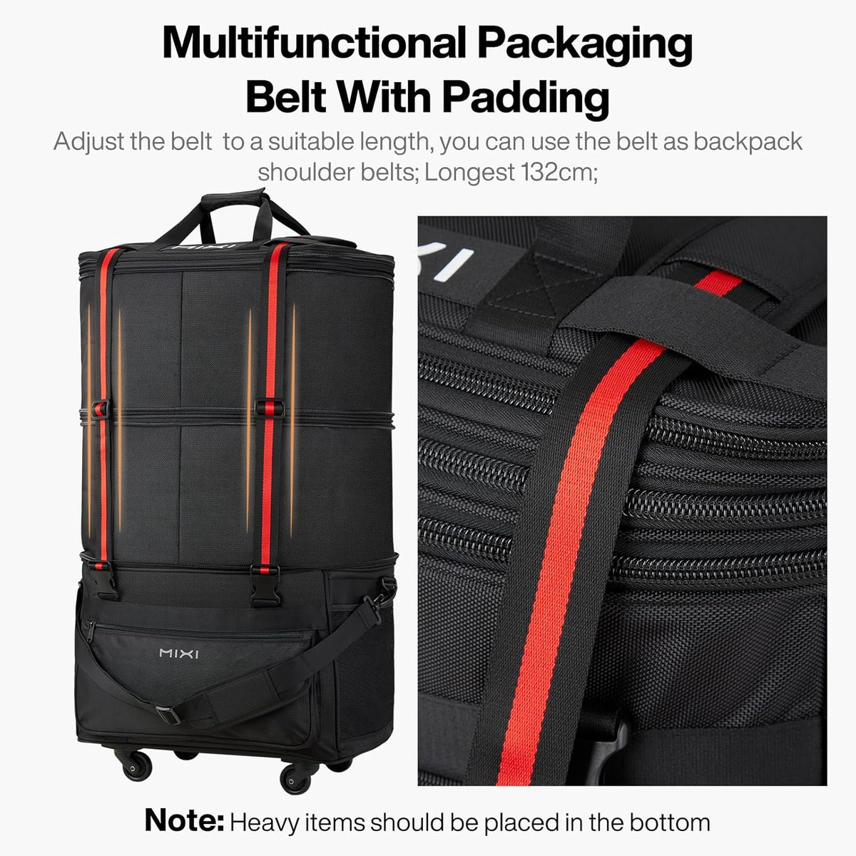 Travel Bag with Wheels Expandable Foldable Luggage Bag Collapsible Rolling Travel Bag Duffel Bag Large Capacity Suitcase for Men Women, Black