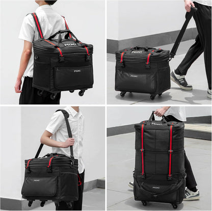 Travel Bag with Wheels Expandable Foldable Luggage Bag Collapsible Rolling Travel Bag Duffel Bag Large Capacity Suitcase for Men Women, Black