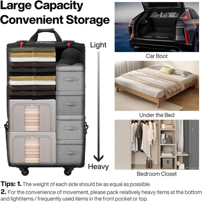 Travel Bag with Wheels Expandable Foldable Luggage Bag Collapsible Rolling Travel Bag Duffel Bag Large Capacity Suitcase for Men Women, Black