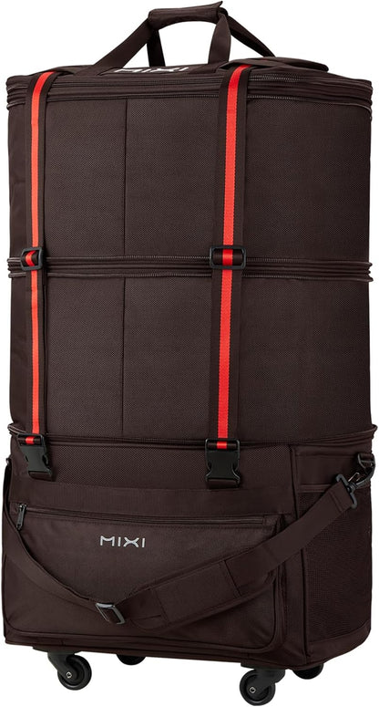 Travel Bag with Wheels Expandable Foldable Luggage Bag Collapsible Rolling Travel Bag Duffel Bag Large Capacity Suitcase for Men Women, Black