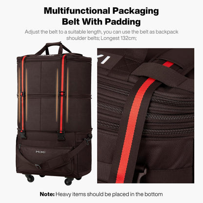 Travel Bag with Wheels Expandable Foldable Luggage Bag Collapsible Rolling Travel Bag Duffel Bag Large Capacity Suitcase for Men Women, Black