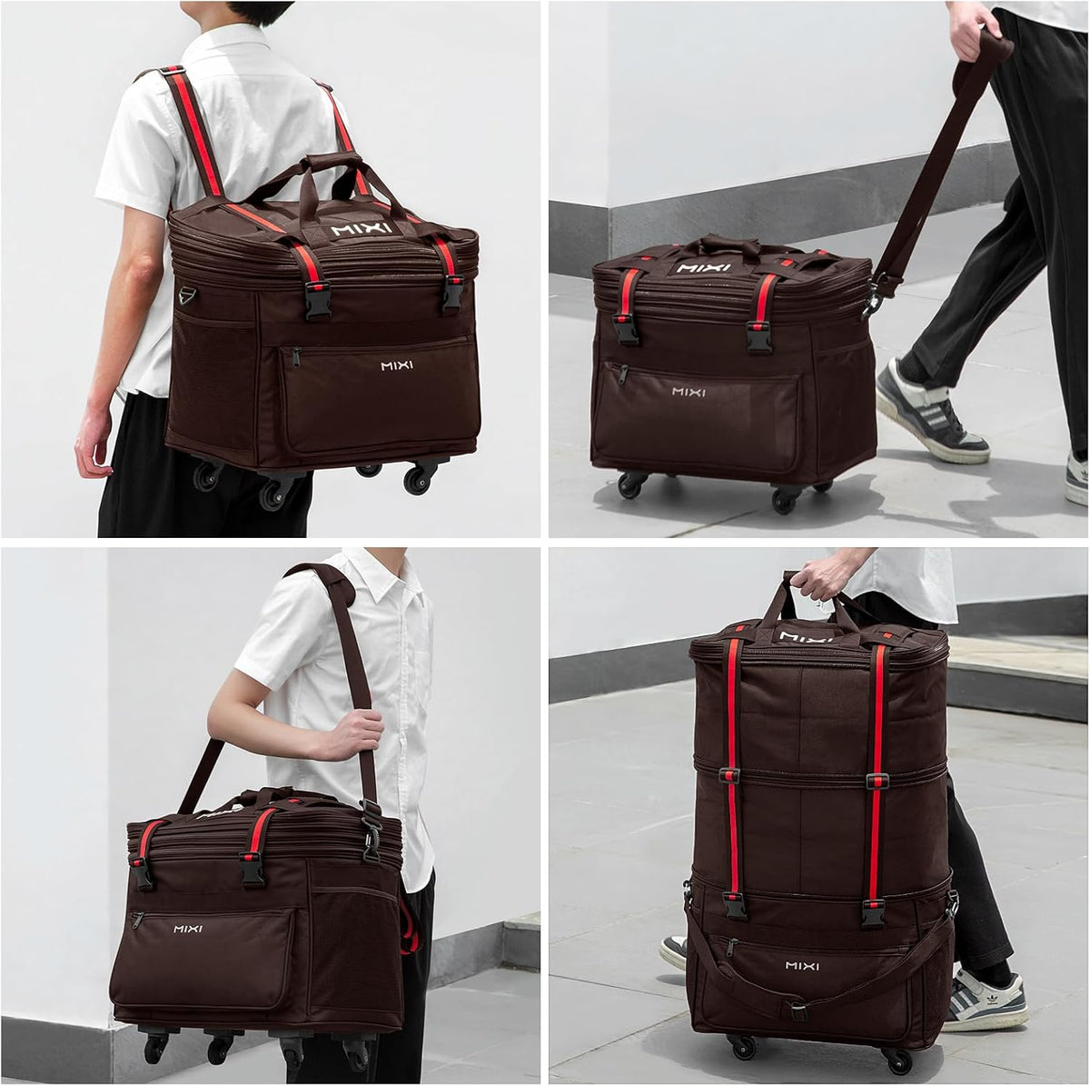 Travel Bag with Wheels Expandable Foldable Luggage Bag Collapsible Rolling Travel Bag Duffel Bag Large Capacity Suitcase for Men Women, Black