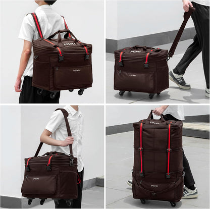 Travel Bag with Wheels Expandable Foldable Luggage Bag Collapsible Rolling Travel Bag Duffel Bag Large Capacity Suitcase for Men Women, Black
