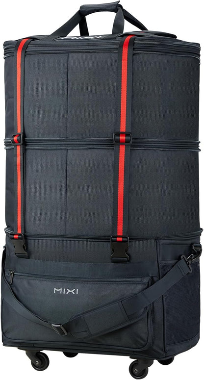 Travel Bag with Wheels Expandable Foldable Luggage Bag Collapsible Rolling Travel Bag Duffel Bag Large Capacity Suitcase for Men Women, Black