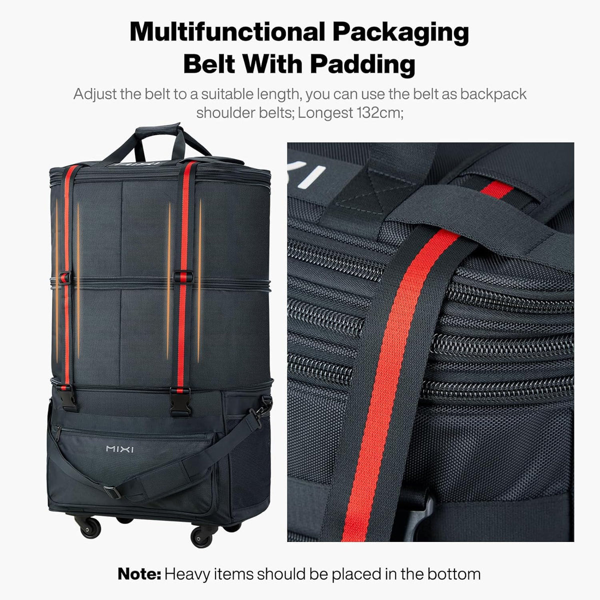 Travel Bag with Wheels Expandable Foldable Luggage Bag Collapsible Rolling Travel Bag Duffel Bag Large Capacity Suitcase for Men Women, Black