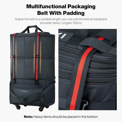 Travel Bag with Wheels Expandable Foldable Luggage Bag Collapsible Rolling Travel Bag Duffel Bag Large Capacity Suitcase for Men Women, Black