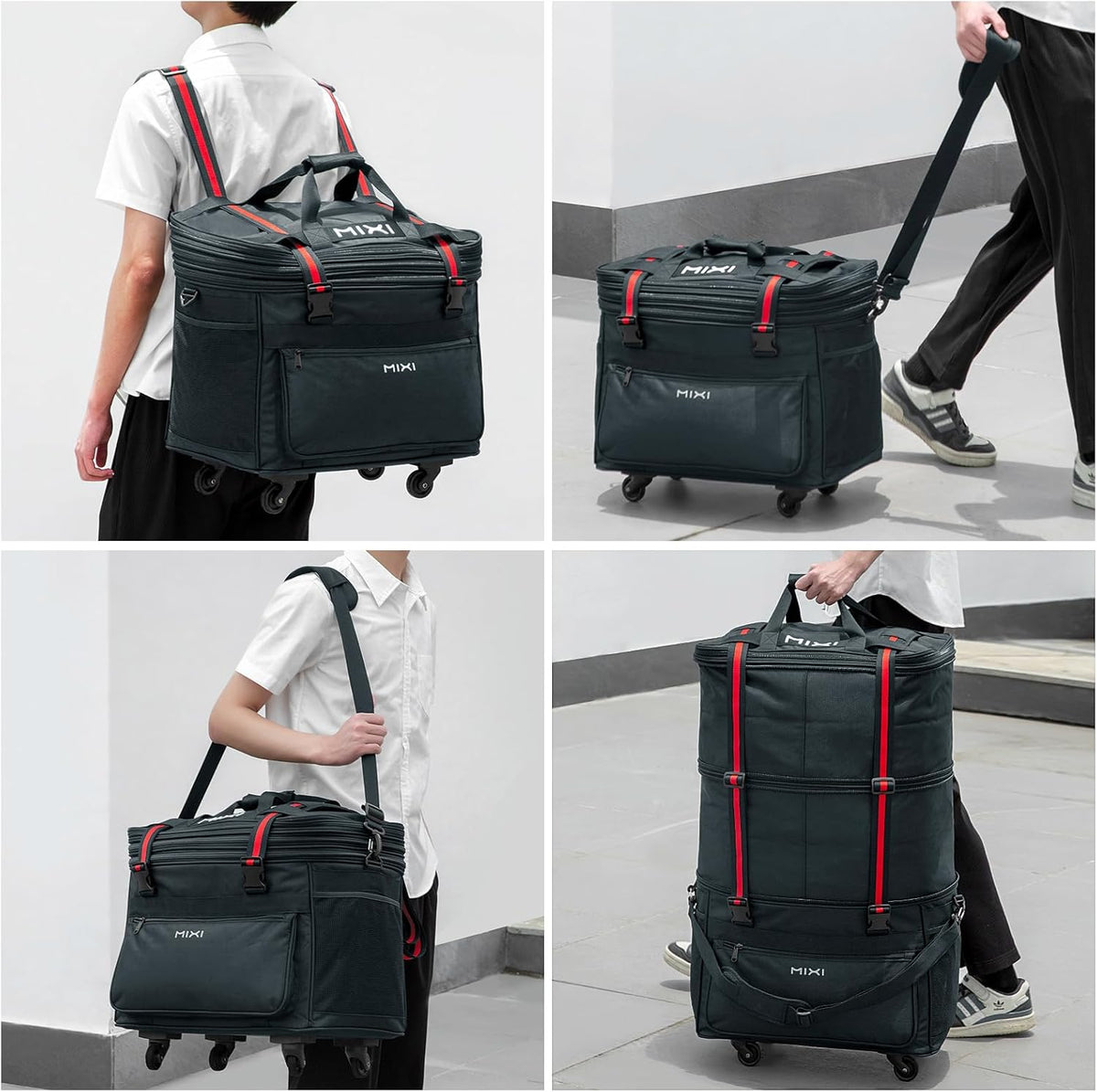 Travel Bag with Wheels Expandable Foldable Luggage Bag Collapsible Rolling Travel Bag Duffel Bag Large Capacity Suitcase for Men Women, Black
