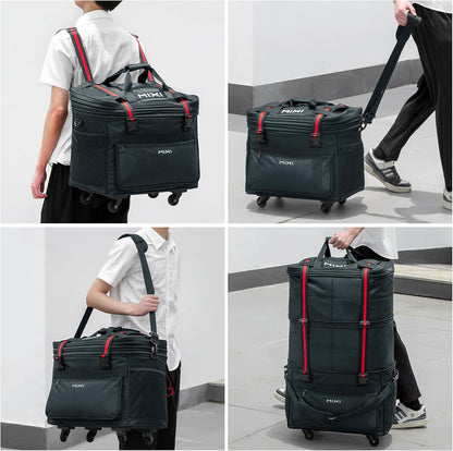 Travel Bag with Wheels Expandable Foldable Luggage Bag Collapsible Rolling Travel Bag Duffel Bag Large Capacity Suitcase for Men Women, Black