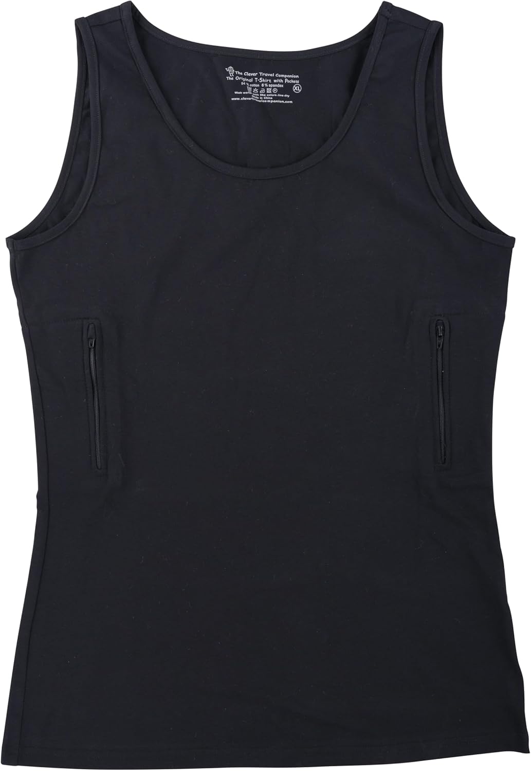 Clever Travel Companion Womens Tank Top with 2 Hidden Zipper Pockets, 100% Pickpocket Proof Holiday Tour Sleeveless Tee Shirt