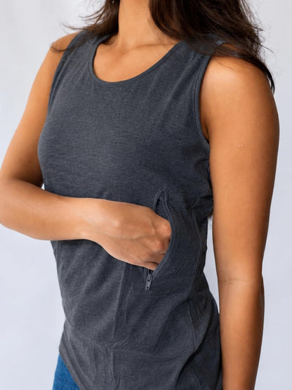 Clever Travel Companion Womens Tank Top with 2 Hidden Zipper Pockets, 100% Pickpocket Proof Holiday Tour Sleeveless Tee Shirt