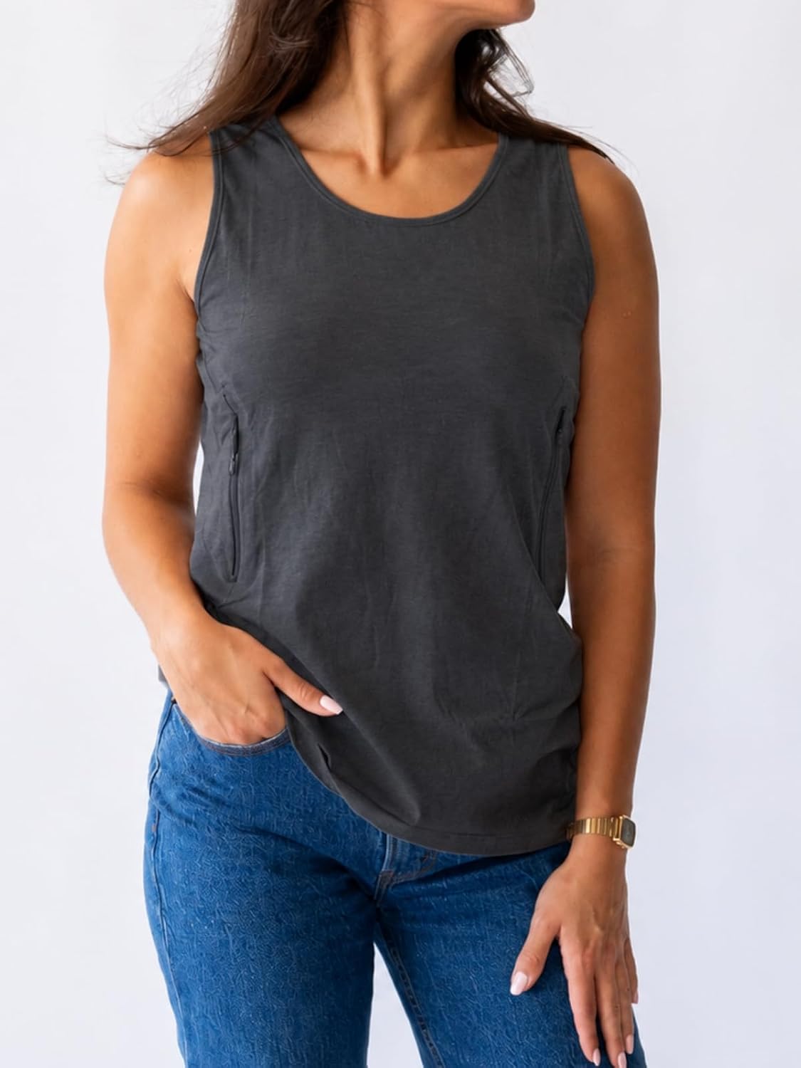 Clever Travel Companion Womens Tank Top with 2 Hidden Zipper Pockets, 100% Pickpocket Proof Holiday Tour Sleeveless Tee Shirt