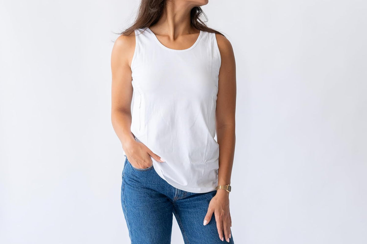 Clever Travel Companion Womens Tank Top with 2 Hidden Zipper Pockets, 100% Pickpocket Proof Holiday Tour Sleeveless Tee Shirt
