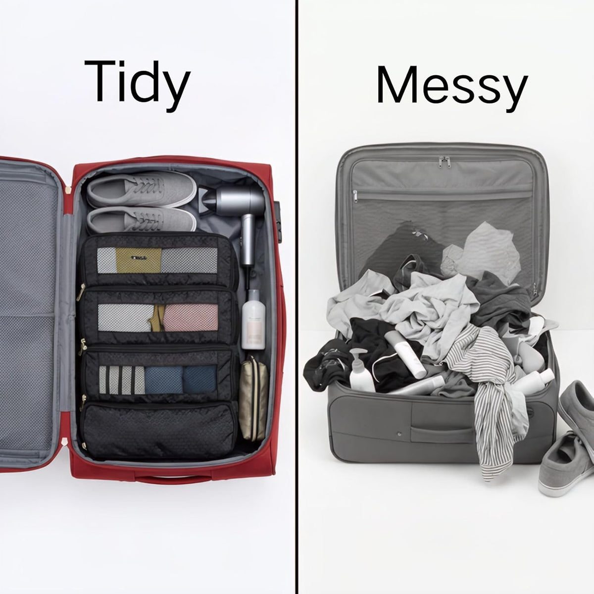 Hanging Packing Cubes for Suitcase, Travel Luggage Organizer, Easy Packing for Carry-On, Black, KOYOME