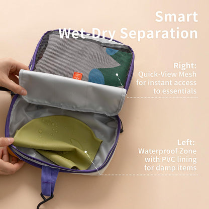 Small Toiletry Bag Travel Bag with Hanging Hook | Dry-wet Separation,Makeup Cosmetic Bag,Shaving Kit Toiletry Bag, Travel Organizer for Shampoo,Toiletries,Gym,Camping