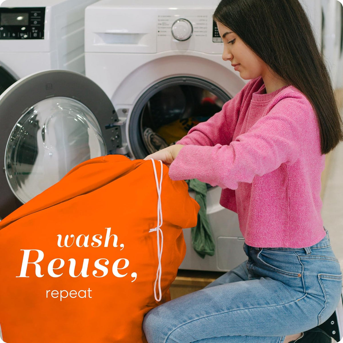 Extra Large Laundry Bag 30 x 40 - Heavy Duty Nylon, Locking Drawstring, Machine Washable, Holds 3 Loads, Dirty Clothes Sack for Travel, Dorm, College | (Orange)