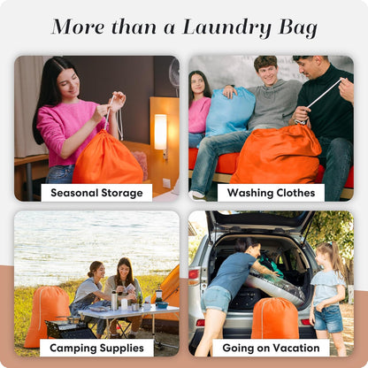Extra Large Laundry Bag 30 x 40 - Heavy Duty Nylon, Locking Drawstring, Machine Washable, Holds 3 Loads, Dirty Clothes Sack for Travel, Dorm, College | (Orange)