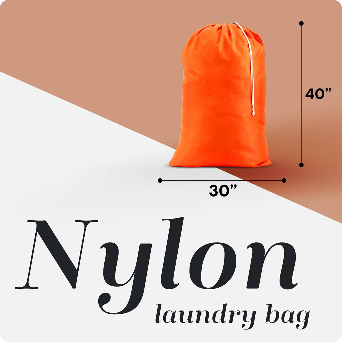 Extra Large Laundry Bag 30 x 40 - Heavy Duty Nylon, Locking Drawstring, Machine Washable, Holds 3 Loads, Dirty Clothes Sack for Travel, Dorm, College | (Orange)