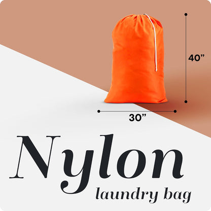 Extra Large Laundry Bag 30 x 40 - Heavy Duty Nylon, Locking Drawstring, Machine Washable, Holds 3 Loads, Dirty Clothes Sack for Travel, Dorm, College | (Orange)