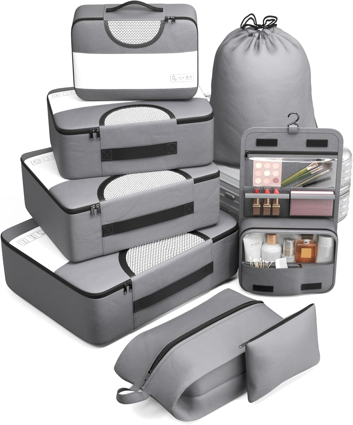 8 Set Packing Cubes for Travel, Luggage Organizer Bags for Carry On,Gray Colors