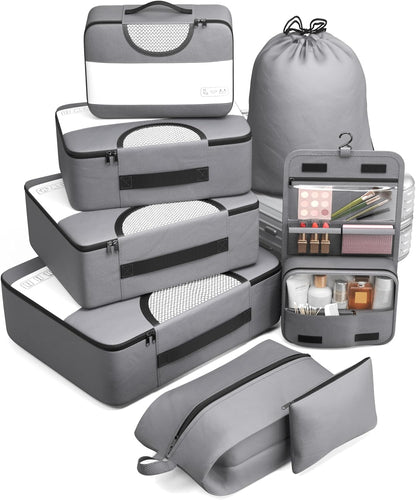 8 Set Packing Cubes for Travel, Luggage Organizer Bags for Carry On,Gray Colors