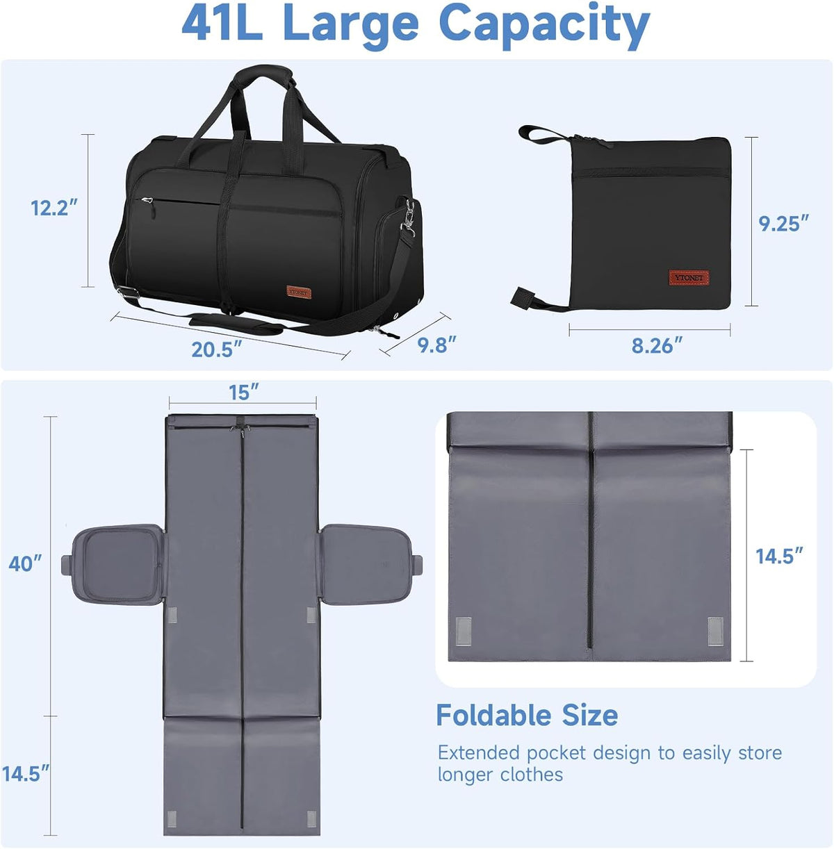 ‌ Foldable Garment Duffle Bags for Travel, Carry On Convertible Duffel Bag with Shoe Compartment & Water Resistant Fabric, 2-in-1 Hanging Suit Organizer, Mint Green