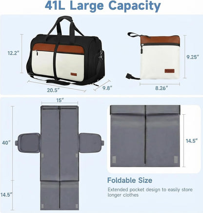 ‌ Foldable Garment Duffle Bags for Travel, Carry On Convertible Duffel Bag with Shoe Compartment & Water Resistant Fabric, 2-in-1 Hanging Suit Organizer, Mint Green