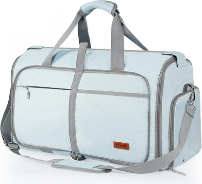 ‌ Foldable Garment Duffle Bags for Travel, Carry On Convertible Duffel Bag with Shoe Compartment & Water Resistant Fabric, 2-in-1 Hanging Suit Organizer, Mint Green