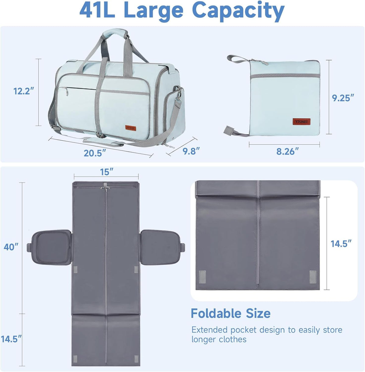 ‌ Foldable Garment Duffle Bags for Travel, Carry On Convertible Duffel Bag with Shoe Compartment & Water Resistant Fabric, 2-in-1 Hanging Suit Organizer, Mint Green