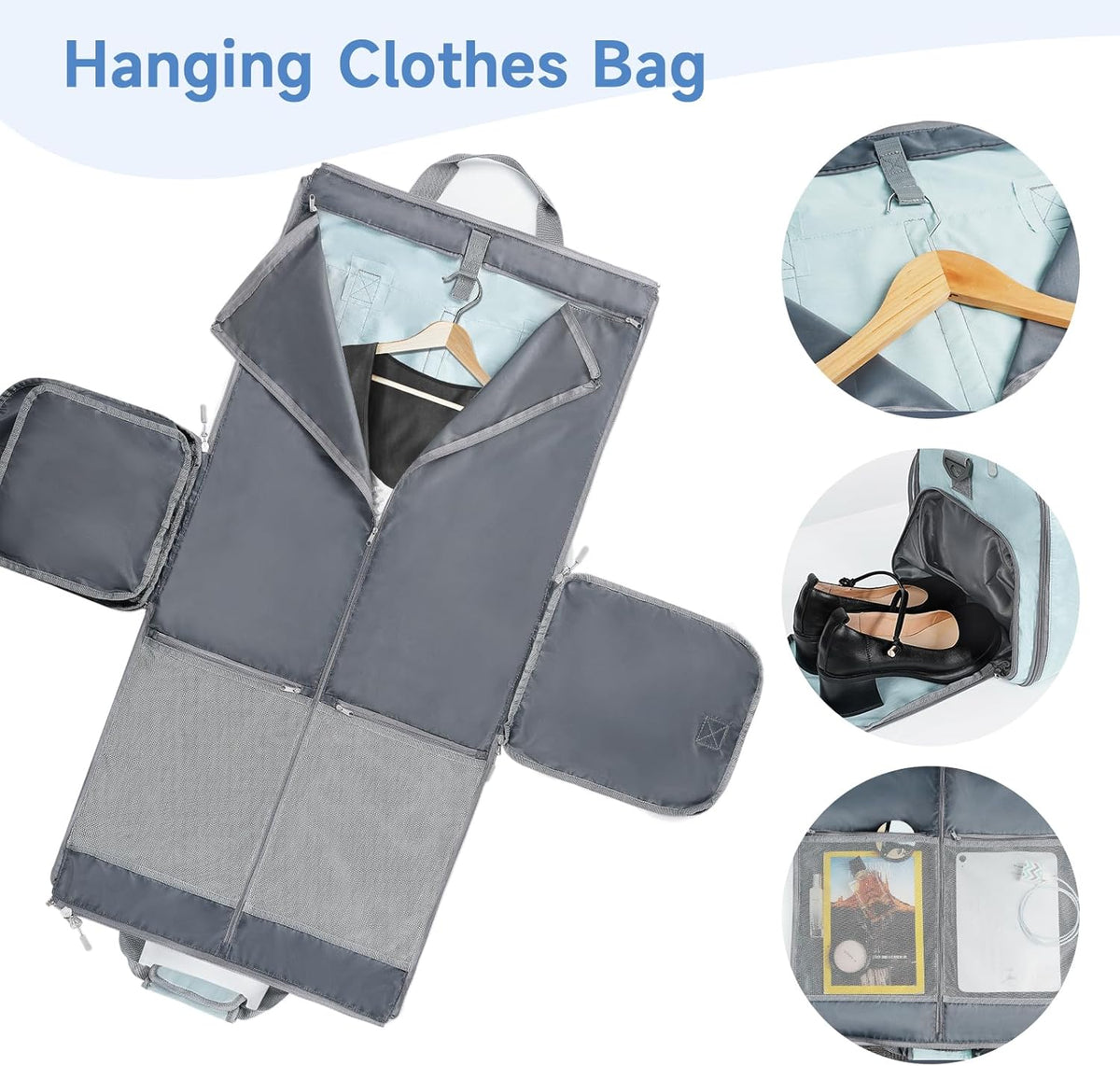 ‌ Foldable Garment Duffle Bags for Travel, Carry On Convertible Duffel Bag with Shoe Compartment & Water Resistant Fabric, 2-in-1 Hanging Suit Organizer, Mint Green