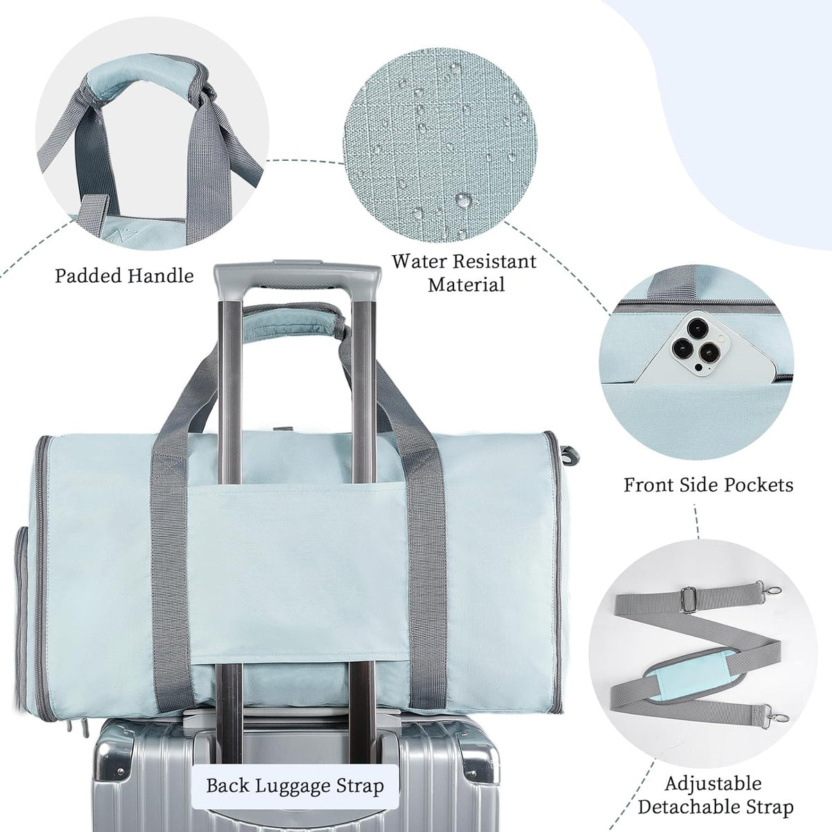 ‌ Foldable Garment Duffle Bags for Travel, Carry On Convertible Duffel Bag with Shoe Compartment & Water Resistant Fabric, 2-in-1 Hanging Suit Organizer, Mint Green