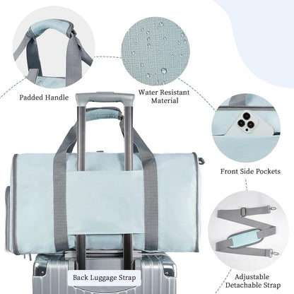 ‌ Foldable Garment Duffle Bags for Travel, Carry On Convertible Duffel Bag with Shoe Compartment & Water Resistant Fabric, 2-in-1 Hanging Suit Organizer, Mint Green
