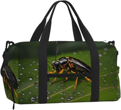 Insects on leaves Duffel Bag with Shoe Compartment-Sports Gym Weekender for Men Women, Waterproof Travel Tote with Wet Pocket for Dirty Shoes