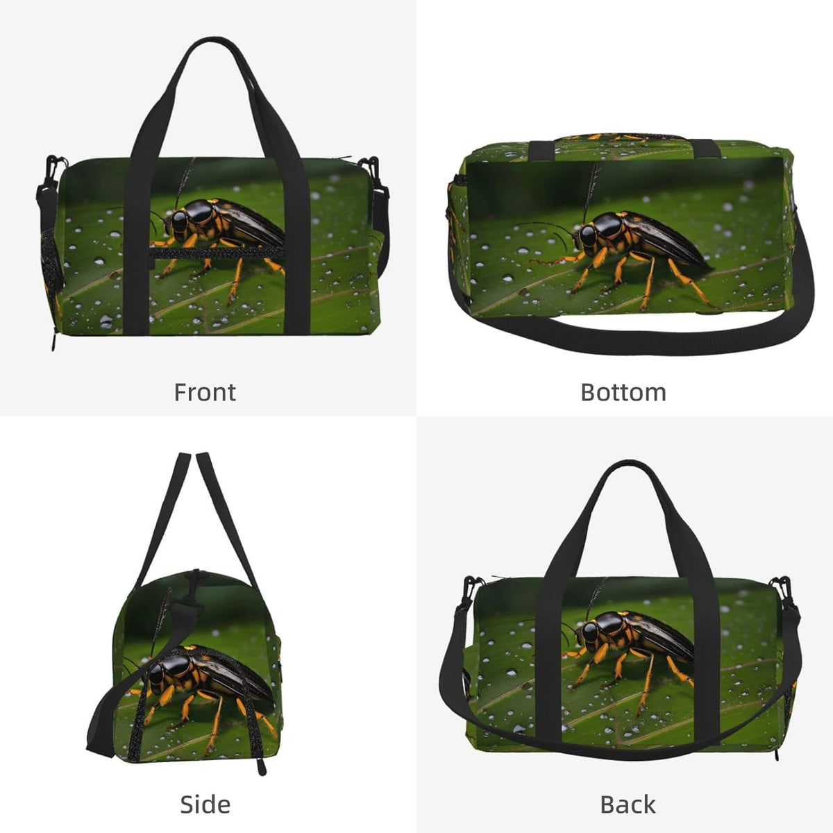 Insects on leaves Duffel Bag with Shoe Compartment-Sports Gym Weekender for Men Women, Waterproof Travel Tote with Wet Pocket for Dirty Shoes