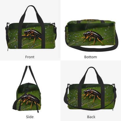 Insects on leaves Duffel Bag with Shoe Compartment-Sports Gym Weekender for Men Women, Waterproof Travel Tote with Wet Pocket for Dirty Shoes