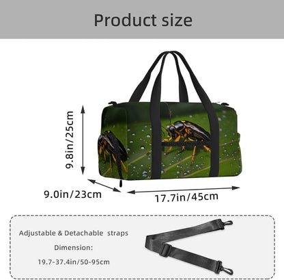 Insects on leaves Duffel Bag with Shoe Compartment-Sports Gym Weekender for Men Women, Waterproof Travel Tote with Wet Pocket for Dirty Shoes