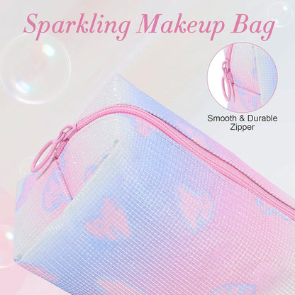 Makeup Bag, Travel Makeup Case Organizer With Handle and Divider, Make Up Box for Women, Cute Cosmetic Bag for Girls Sister Gifts